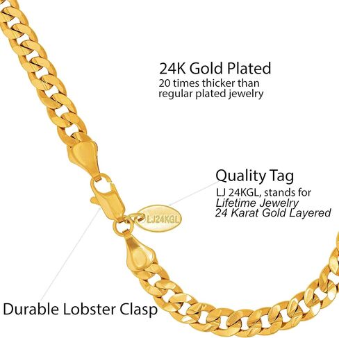 LIFETIME JEWELRY 6mm Cuban Link Chain Bracelet for Men and Women 24k Gold Plated in Saudi Arabia