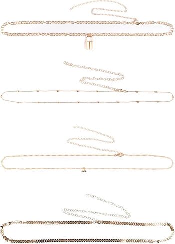 HuiRuying 4 PCS Belly Waist Chain Set Minimalist Beach Bikini Metal Bead Waist Chain Adjustable Sexy Body Chain Trendy Jewelry for Women and Girls (Gold) in Saudi Arabia