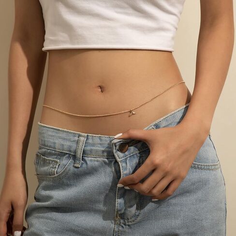 HuiRuying 4 PCS Belly Waist Chain Set Minimalist Beach Bikini Metal Bead Waist Chain Adjustable Sexy Body Chain Trendy Jewelry for Women and Girls (Gold) in Saudi Arabia