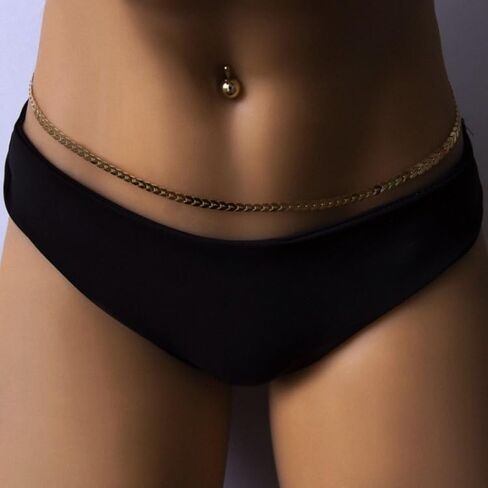 HuiRuying 4 PCS Belly Waist Chain Set Minimalist Beach Bikini Metal Bead Waist Chain Adjustable Sexy Body Chain Trendy Jewelry for Women and Girls (Gold) in Saudi Arabia