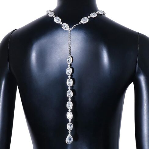 قلادة خلفية بسيطة من الكريستال للعروس والزفاف وحجر الراين، سلسلة خلفية من حجر الراين، مجوهرات للنساء in Kuwait
