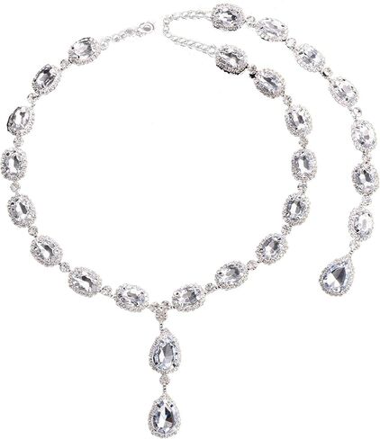 قلادة خلفية بسيطة من الكريستال للعروس والزفاف وحجر الراين، سلسلة خلفية من حجر الراين، مجوهرات للنساء in Kuwait