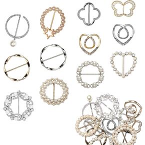 12 Pcs Scarf Ring Shirt Clips, Fashion Shirt Clips With Rhinestone And Pearl Bling Buckle Shirt Ties Clips for Women Clothes Decor, Alloy, Artificial pearl and rhinestones, no gemstone in Kuwait