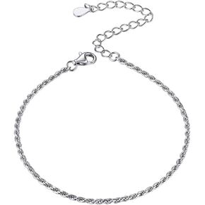 ChicSilver 925 فضة استرلينية بسيطة ومتينة وصلة كوبية/فيجارو/حبل ملتوي/سوار سلسلة خرز للنساء والفتيات المراهقات (مع صندوق هدايا) in Saudi Arabia