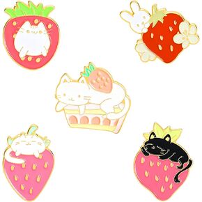 Sweet Strawberry Enamel Pins Set Cartoon Fruit Rabbit Cat Lapel Pins for Women Girl Cute Brooches Pin Badges for Clothing Backpacks in Kuwait