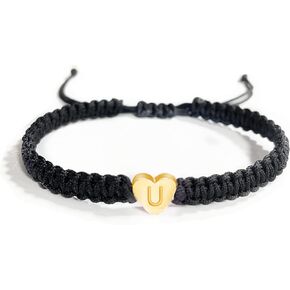 tenghong2021 Heart Initial Bracelets 26 Letters Initial Charms Bracelet for Women Gifts Handmade Rope Braided Adjustable Jewelry for Mom Daughter Birthday Jewelry Gift in Kuwait