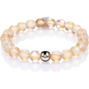SUMMER LOVE 8MM Mystic Mermaid Glass Beaded Stretch Bracelet Shimmer Beads Glowing Aura Charm Beaded Couples Bracelets for Women