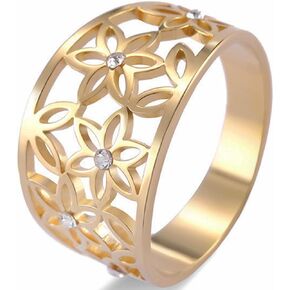 Jude Jewelers Stainless Steel Carved Flower Pattern Promise Wedding Statement Cocktail Party Ring in Kuwait