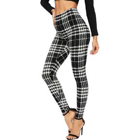 SweatyRocks Women's Casual Plaid Leggings High Waist Skinny Stretchy Work Pants