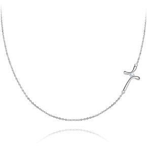 BriLove 925 Sterling Silver Cubic Zirconia Delicate Cross Sideways Choker Necklace for Women Girls