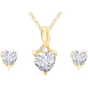 THE JEWEL ZONE Heart-Shaped Simulated White Sapphire & Diamond Pendant Necklace & Earrings Set Sterling Silver in Saudi Arabia
