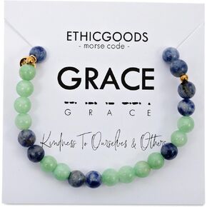 أساور ETHICGOODS Morse Code للنساء - سوار ملهم مصنوع يدويًا وتجارة عادلة، قابل للتعديل، 6 مم، يشم الكوارتز الوردي من الهيماتيت in Kuwait