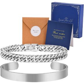 أساور رجالي قطعتين هدايا تخرج له - أساور من الفولاذ المقاوم للصدأ للرجال سلسلة ربط كوبية قابلة للتعديل، هدايا مجوهرات لصديق المعلم والذكرى السنوية لعيد الميلاد 8 مم 7.5/8.5 بوصة in Kuwait