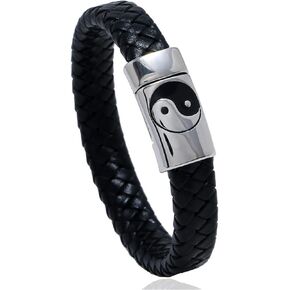 Eastlinran Yin Yang Bracelet for Men Men's Braided Bracelet Yin Yang Taoist Symbol Taichi Yoga Leather Cords Woven Clasp Bangle Wristbands in Kuwait