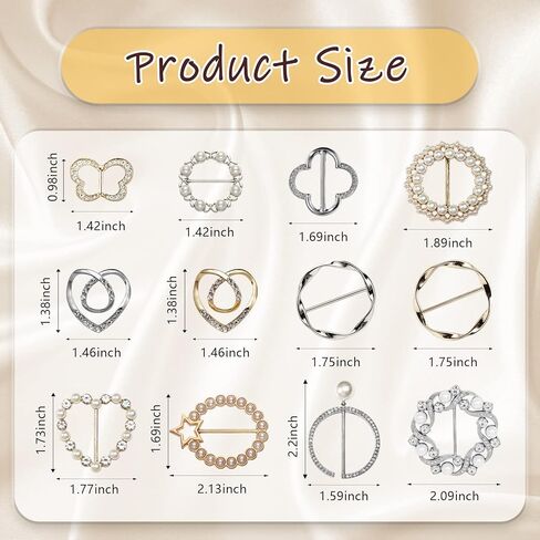 12 Pcs Scarf Ring Shirt Clips, Fashion Shirt Clips With Rhinestone And Pearl Bling Buckle Shirt Ties Clips for Women Clothes Decor, Alloy, Artificial pearl and rhinestones, no gemstone in Kuwait