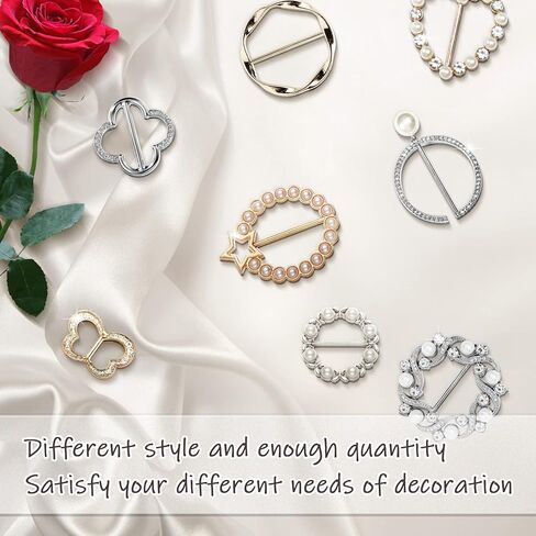 12 Pcs Scarf Ring Shirt Clips, Fashion Shirt Clips With Rhinestone And Pearl Bling Buckle Shirt Ties Clips for Women Clothes Decor, Alloy, Artificial pearl and rhinestones, no gemstone in Kuwait
