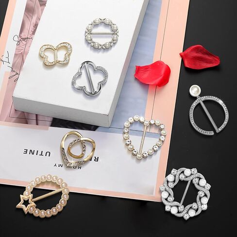12 Pcs Scarf Ring Shirt Clips, Fashion Shirt Clips With Rhinestone And Pearl Bling Buckle Shirt Ties Clips for Women Clothes Decor, Alloy, Artificial pearl and rhinestones, no gemstone in Kuwait