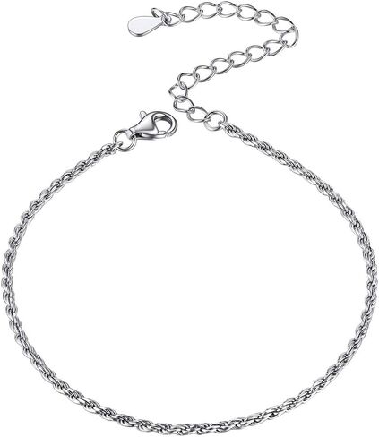 ChicSilver 925 Sterling Silver Simple Durable Cuban Link/Figaro/Twist Rope/Bead Chain Bracelet for Women Teen Girls(with Gift Box) in Saudi Arabia