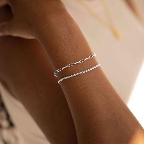 ChicSilver 925 Sterling Silver Simple Durable Cuban Link/Figaro/Twist Rope/Bead Chain Bracelet for Women Teen Girls(with Gift Box) in Saudi Arabia