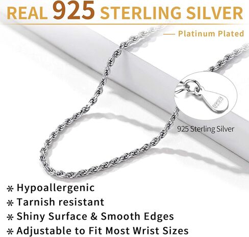 ChicSilver 925 Sterling Silver Simple Durable Cuban Link/Figaro/Twist Rope/Bead Chain Bracelet for Women Teen Girls(with Gift Box) in Saudi Arabia