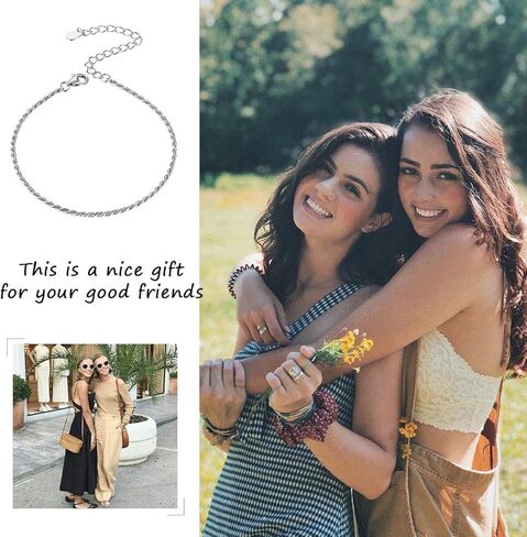 ChicSilver 925 Sterling Silver Simple Durable Cuban Link/Figaro/Twist Rope/Bead Chain Bracelet for Women Teen Girls(with Gift Box) in Saudi Arabia