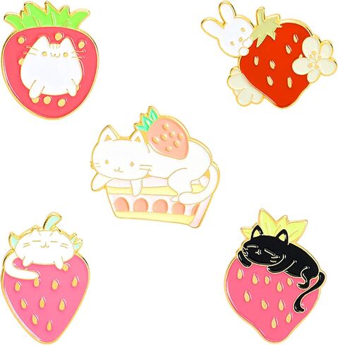 Sweet Strawberry Enamel Pins Set Cartoon Fruit Rabbit Cat Lapel Pins for Women Girl Cute Brooches Pin Badges for Clothing Backpacks in Kuwait