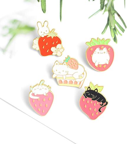 Sweet Strawberry Enamel Pins Set Cartoon Fruit Rabbit Cat Lapel Pins for Women Girl Cute Brooches Pin Badges for Clothing Backpacks in Kuwait