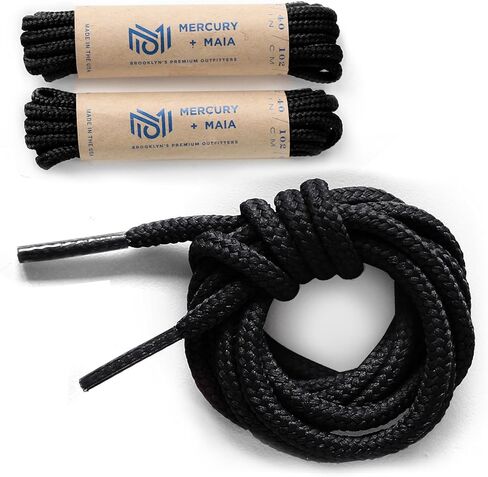 Mercury + Maia UltraBoost Round Shoe Laces for Sneakers and Boots - USA Made [2 Pair Pack] (Black, 40 inches) in Kuwait