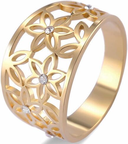 Jude Jewelers Stainless Steel Carved Flower Pattern Promise Wedding Statement Cocktail Party Ring in Kuwait