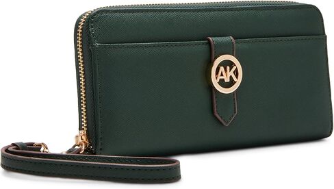 Anne Klein Round AK Zip Around Wallet, Evergreen in Kuwait