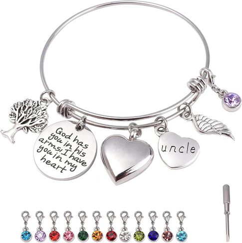 سوار جرة شخصي لرماد الأم والأب والابن والابنة والأخ والجدة والحيوانات الأليفة، مع 12 حجر ميلاد، مجوهرات حرق تذكارية من الفولاذ المقاوم للصدأ للنساء والفتيات مع مجموعة قمع in Kuwait