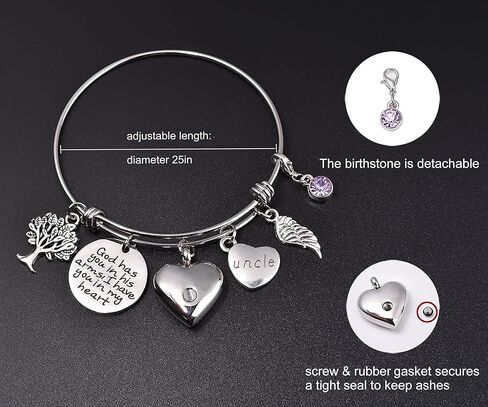 سوار جرة شخصي لرماد الأم والأب والابن والابنة والأخ والجدة والحيوانات الأليفة، مع 12 حجر ميلاد، مجوهرات حرق تذكارية من الفولاذ المقاوم للصدأ للنساء والفتيات مع مجموعة قمع in Kuwait