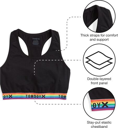 حمالة صدر TomboyX Racerback، حمالة صدر قطنية مريحة للنساء، لاسلكية بدون حشوة منخفضة التأثير، (3XS-6X) in Kuwait