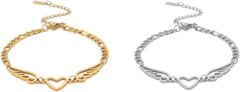 EUEAVAN Love Heart Guardian Angel Wings Stainless Steel Bracelets Openwork Heart Figaro Bracelet For Women Girls Jewelry Gifts in Saudi Arabia