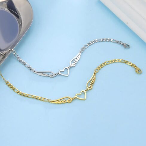 EUEAVAN Love Heart Guardian Angel Wings Stainless Steel Bracelets Openwork Heart Figaro Bracelet For Women Girls Jewelry Gifts in Saudi Arabia