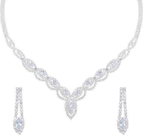 DIVINA VITAE Sparkle Rhinestone Necklace And Earring Set Formal Bridal Wedding Jewelry Sets Bride Bridesmaid Prom Costume Jewelry Set for Bride Women Girls Wedding Accessories(Silver) in Saudi Arabia