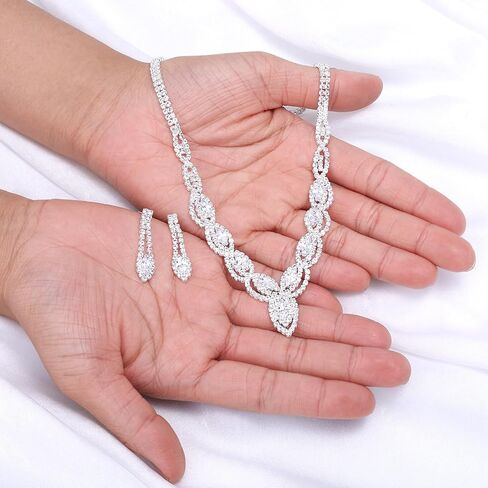 DIVINA VITAE Sparkle Rhinestone Necklace And Earring Set Formal Bridal Wedding Jewelry Sets Bride Bridesmaid Prom Costume Jewelry Set for Bride Women Girls Wedding Accessories(Silver) in Saudi Arabia