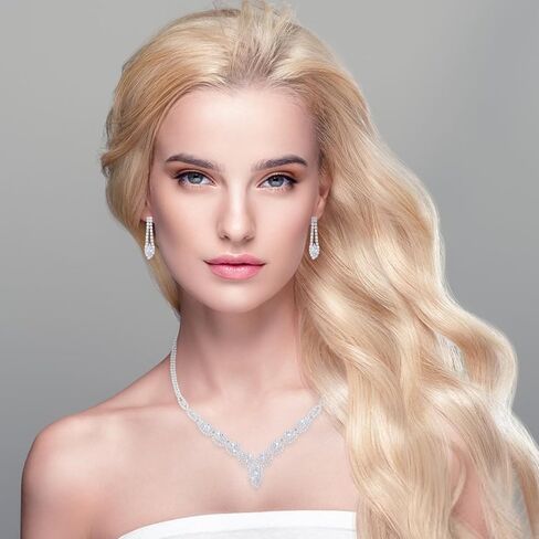 DIVINA VITAE Sparkle Rhinestone Necklace And Earring Set Formal Bridal Wedding Jewelry Sets Bride Bridesmaid Prom Costume Jewelry Set for Bride Women Girls Wedding Accessories(Silver) in Saudi Arabia