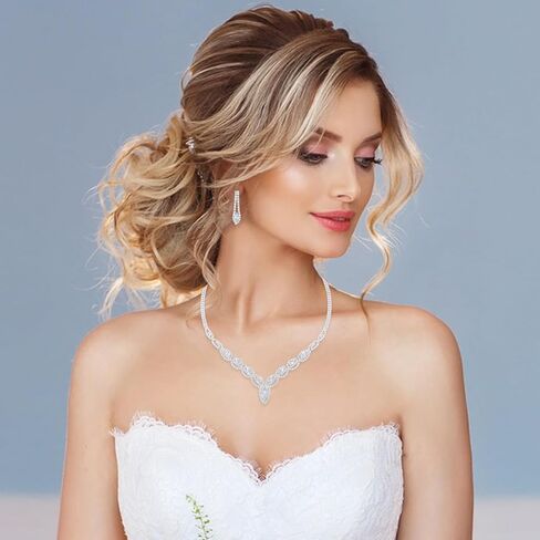 DIVINA VITAE Sparkle Rhinestone Necklace And Earring Set Formal Bridal Wedding Jewelry Sets Bride Bridesmaid Prom Costume Jewelry Set for Bride Women Girls Wedding Accessories(Silver) in Saudi Arabia