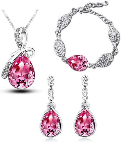 Txibikn 4 Pieces Fashion Teardrop Crystal Rhinstone Pendent Necklace Earring Bracelet Jewelry Set for Women Lady Wedding Birthday Party Prom Gifts in Saudi Arabia