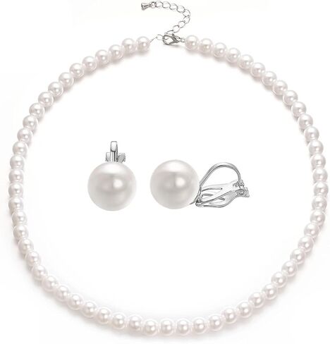 Aleasha 8mm 10mm Faux Pearl Necklace Earrings Set for Women White Black Round Glass Pearl Wedding Jewelry Gifts in Saudi Arabia