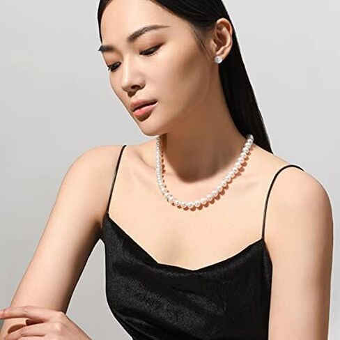 Aleasha 8mm 10mm Faux Pearl Necklace Earrings Set for Women White Black Round Glass Pearl Wedding Jewelry Gifts in Saudi Arabia
