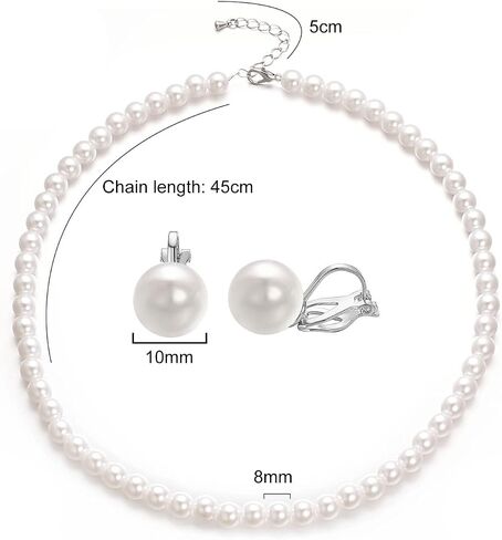 Aleasha 8mm 10mm Faux Pearl Necklace Earrings Set for Women White Black Round Glass Pearl Wedding Jewelry Gifts in Saudi Arabia