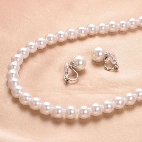 Aleasha 8mm 10mm Faux Pearl Necklace Earrings Set for Women White Black Round Glass Pearl Wedding Jewelry Gifts in Saudi Arabia