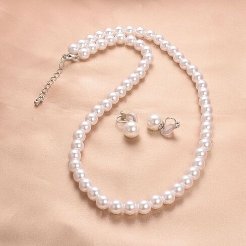 Aleasha 8mm 10mm Faux Pearl Necklace Earrings Set for Women White Black Round Glass Pearl Wedding Jewelry Gifts in Saudi Arabia