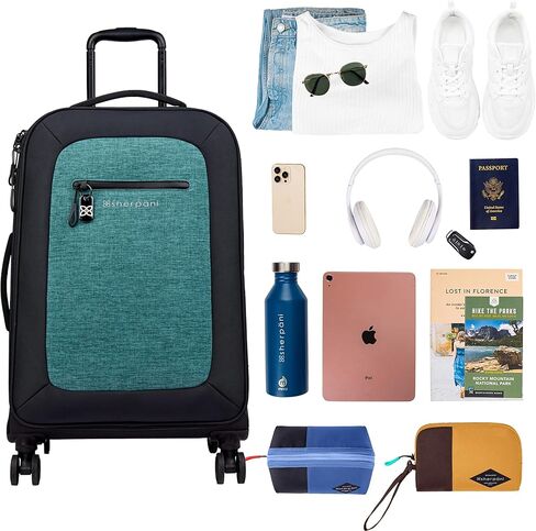 نصف الكرة الشيرباني، حقيبة سفر جانبية ناعمة مقاس 26 بوصة، حقيبة سفر متينة، حقائب بعجلات، حقيبة سفر خفيفة الوزن، حقيبة سفر (أزرق مخضر) in Kuwait