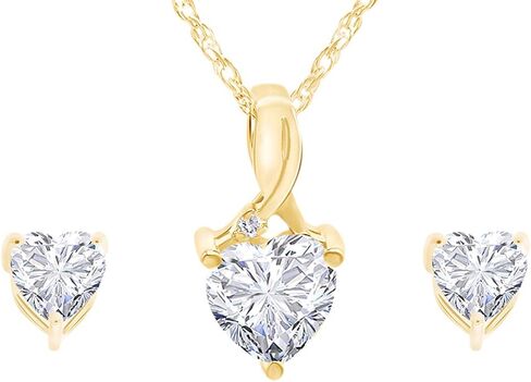 THE JEWEL ZONE طقم قلادة وأقراط من الفضة الإسترليني مرصعة بالياقوت الأبيض والألماس على شكل قلب مقلد in Saudi Arabia