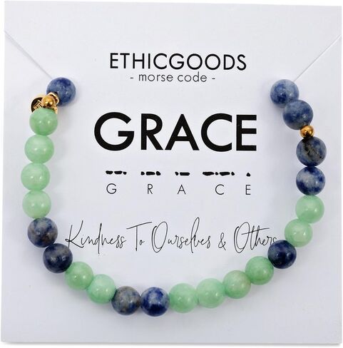 أساور ETHICGOODS Morse Code للنساء - سوار ملهم مصنوع يدويًا وتجارة عادلة، قابل للتعديل، 6 مم، يشم الكوارتز الوردي من الهيماتيت in Kuwait
