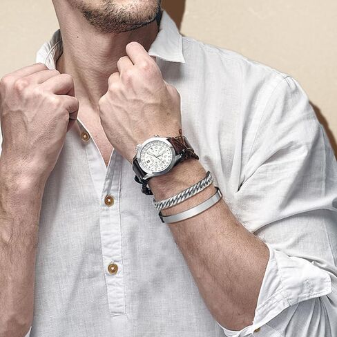 أساور رجالي قطعتين هدايا تخرج له - أساور من الفولاذ المقاوم للصدأ للرجال سلسلة ربط كوبية قابلة للتعديل، هدايا مجوهرات لصديق المعلم والذكرى السنوية لعيد الميلاد 8 مم 7.5/8.5 بوصة in Kuwait