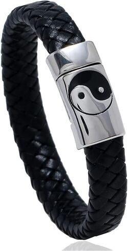 Eastlinran Yin Yang Bracelet for Men Men's Braided Bracelet Yin Yang Taoist Symbol Taichi Yoga Leather Cords Woven Clasp Bangle Wristbands in Kuwait